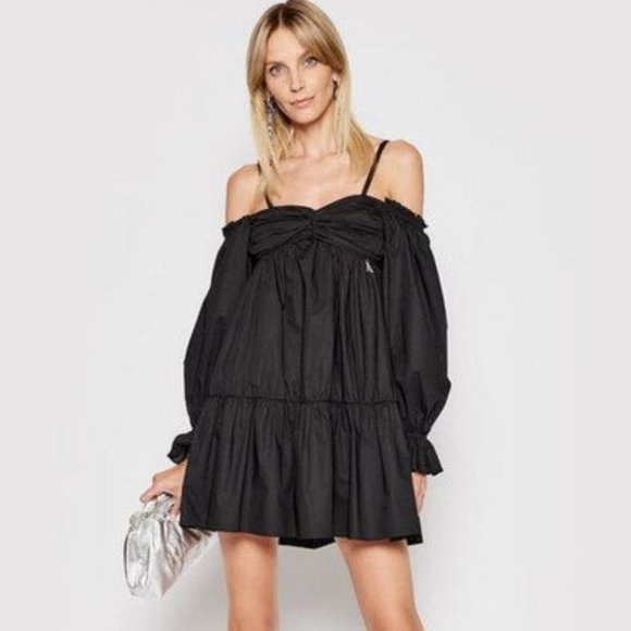 Patrizia Pepe Dresses & Skirts - NWOT Patrizia Pepe Puff Sleeve Ruffle Dress size 6 Black Cotton Halter Mini